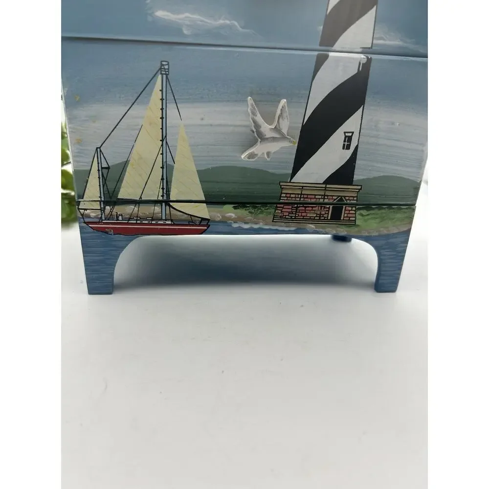 Nautical Lighthouse and Sailboat Mini Wooden Chest